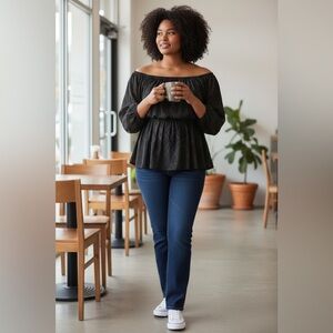 Torrid 2 Black Blouse Embroidered Off the Shoulder Top 2X